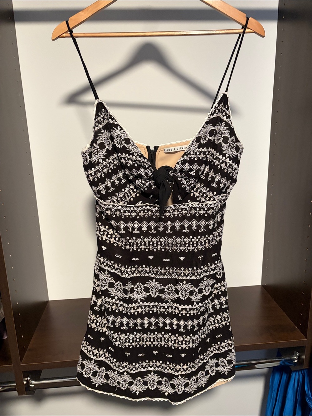 Alice + Olivia Black and White Spaghetti-Strap Mini Dress